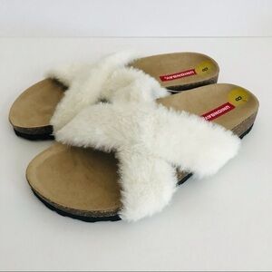 New! Unionbay Faux Fur Cork Crisscross Slip On Slippers Sandals Slides